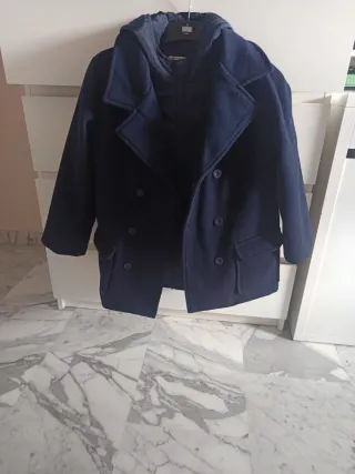 Abrigo de paño y plumas niño azul marino talla 10