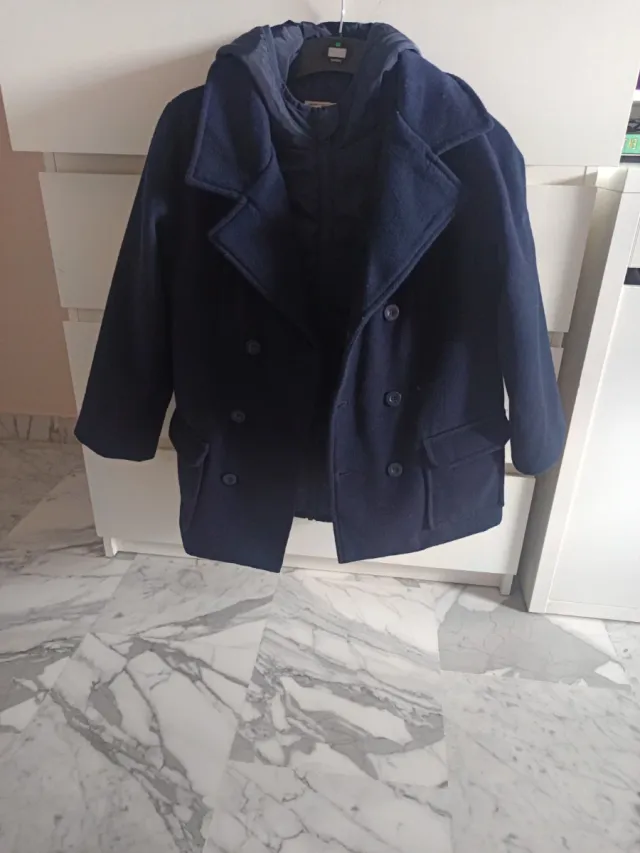 Abrigo de paño y plumas niño azul marino talla 10