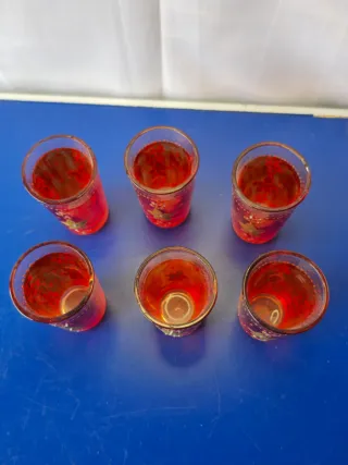 Set 6 bicchieri vintage rossi decorati