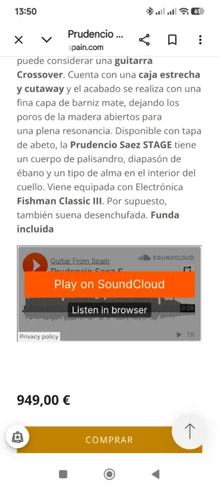 Guitarra prudencio Sáez modelo stage