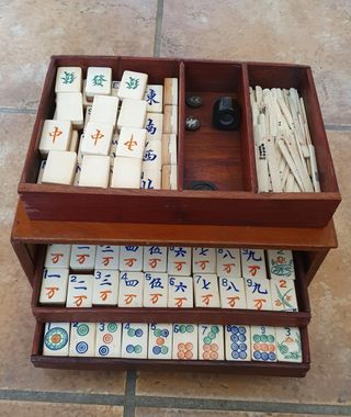Set Mahjong Hueso y Bambú Antiguo