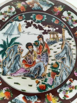 Plato decorativo japonés filo dorado relieve