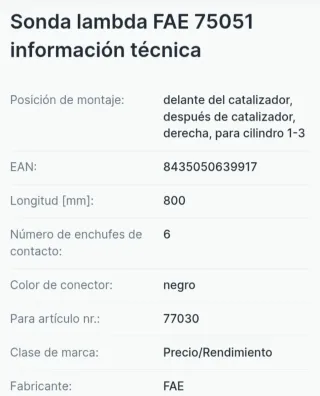 Sonda Lambda FAE 75051 Audi