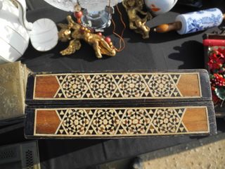 Tablero Backgammon antiguo Intarsia Nácar Madera