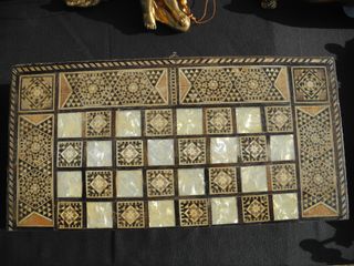 Tablero Backgammon antiguo Intarsia Nácar Madera