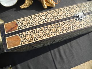 Tablero Backgammon antiguo Intarsia Nácar Madera