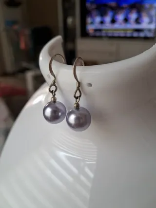 Pendientes Plata Ley Perla Gris