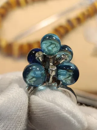 Anillo Diseño Bolas Azul Plata