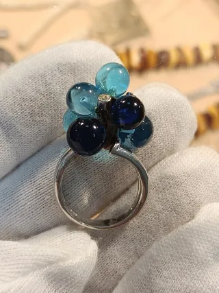 Anillo Diseño Bolas Azul Plata