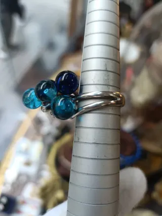 Anillo Diseño Bolas Azul Plata