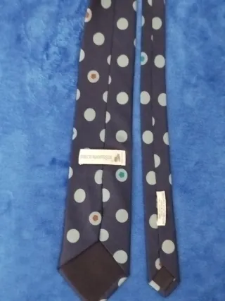 Cravatta Seta Blu Pois Grigio