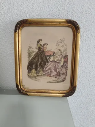 Pareja láminas moda victoriana antiguas