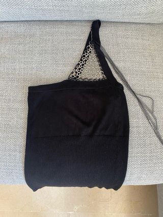 Top Mango Negro con Detalles Plateados