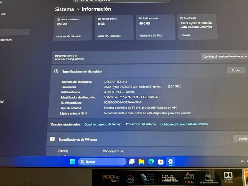 PORTÁTIL GAMING ASUS ROG RYZEN 9 40GB RAM 300HZ afbeelding 6
