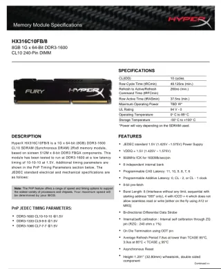 Memoria RAM HyperX Fury DDR3 (2x8GB)