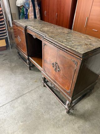 Aparador antiguo de Madera de Raíz y Mármol (2m)