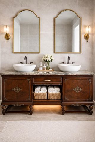 Aparador antiguo de Madera de Raíz y Mármol (2m)