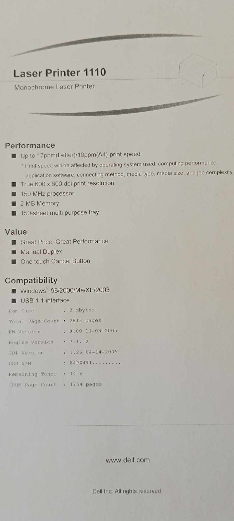 Impresora Láser Dell 1110 Beige afbeelding 2