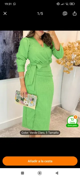 Vestido verde cruzado con cinturón