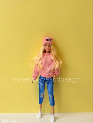 Ropa Barbie: Jersey Rosa y Vaqueros