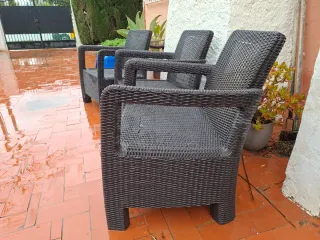 2 Butacas Exterior Plástico Mimbre Marrón/Gris