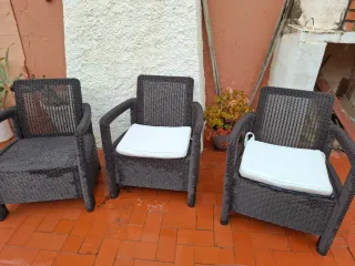 2 Butacas Exterior Plástico Mimbre Marrón/Gris