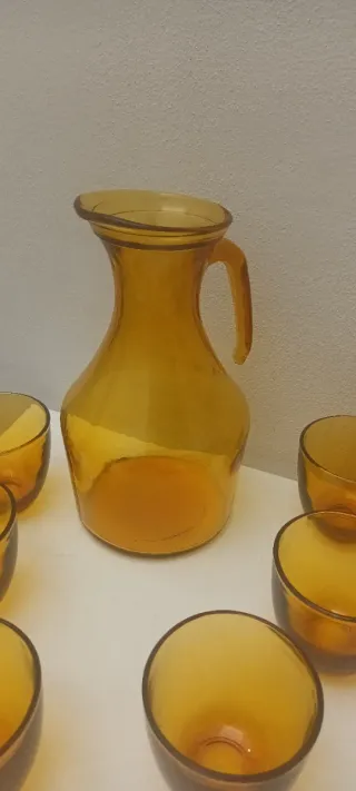 Caraffa e 6 Bicchieri Vintage Arancio Vetro