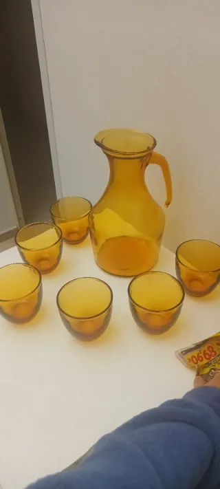 Caraffa e 6 Bicchieri Vintage Arancio Vetro