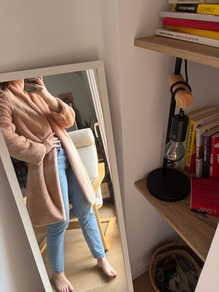 Abrigo peluche rosa palo Mango Talla S