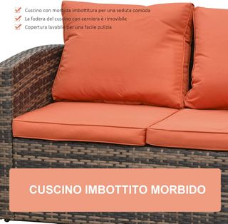 Set di mobili da giardino in rattan da 6 pezzi, soggiorno con 2 tavoli, divani e 2 poltrone imbottite per 7 persone, marrone