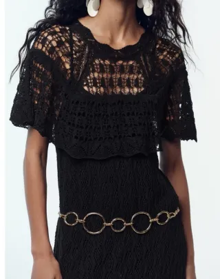 Vestido largo Zara punto pointelle negro