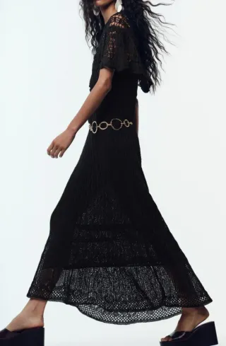 Vestido largo Zara punto pointelle negro