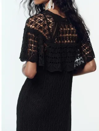 Vestido largo Zara punto pointelle negro