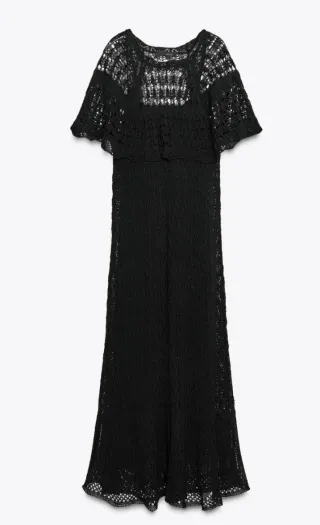 Vestido largo Zara punto pointelle negro