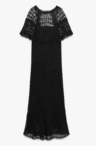Vestido largo Zara punto pointelle negro