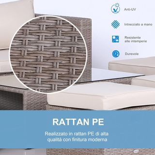 Set di mobili da giardino in rattan PE da 8 pezzi, salvaspazio con poltrone, tavolini e pouf, grigio
