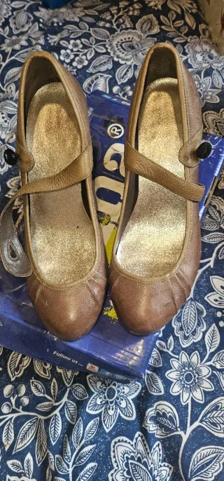 Zapatos dorados/plateados con tira