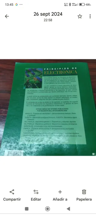 Libro principios de electrónica. Editorial Malvino