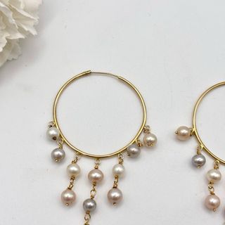 Pendientes aro oro 18kt con perlas multicolor