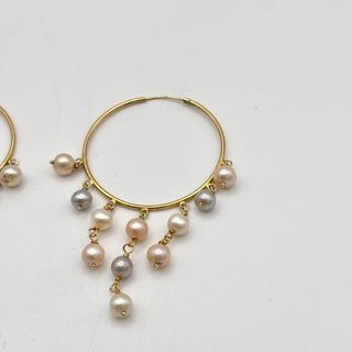 Pendientes aro oro 18kt con perlas multicolor