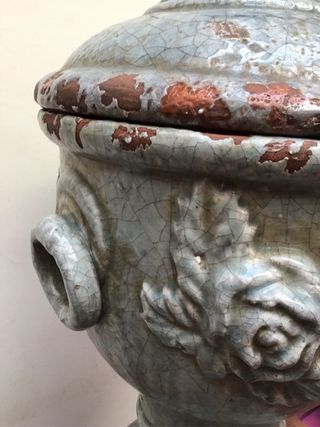 Vaso ceramica craquelé decorato rose