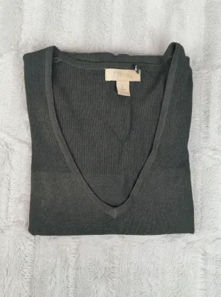 Jersey verde canalé cuello pico Talla L