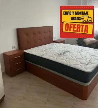 Cama canapé madera y polipiel marrón
