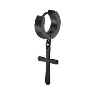 Pendientes Aro Cruz Acero Negro