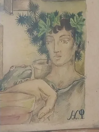 Antigua obra de arte dios Baco del vino