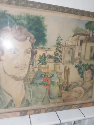 Antigua obra de arte dios Baco del vino