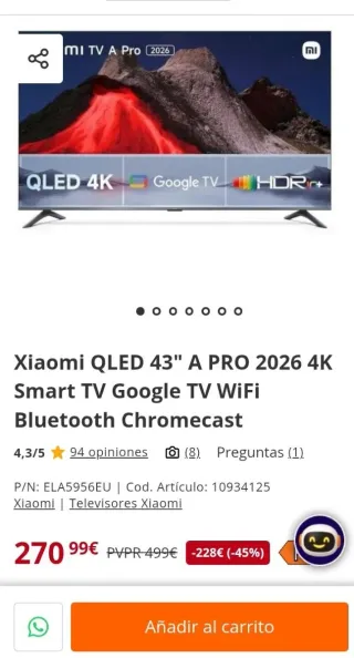 TV QLED 4K XIAOMI A PRO 43 "