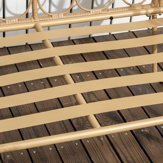 Set da Giardino in Rattan 4 Pezzi con Divano 2 Posti, 2 Poltrone e Tavolo con Piano in Vetro Stile Boho, Cuscini Sfoderabili, Giallo