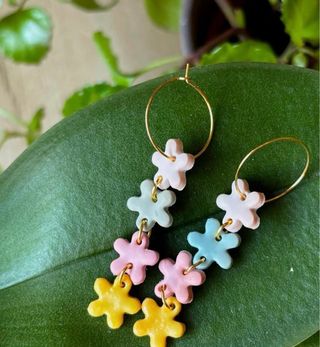 Pendientes Flor Arcilla Polimérica Hechos a Mano