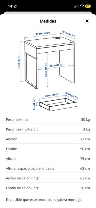 Escritorio blanco 73x50cm